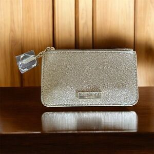 JIMMY CHOO Elegant Mini Gold Sparkling Glitter Coin Purse/Card Holder, NWOT